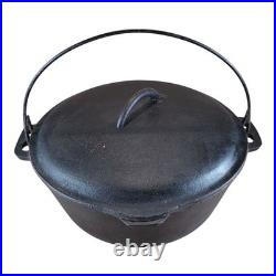 Vintage Cast Iron Dutch Oven No. 8 (10 5/8?) with Lid & Bail Handle USA M38