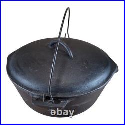 Vintage Cast Iron Dutch Oven No. 8 (10 5/8?) with Lid & Bail Handle USA M38