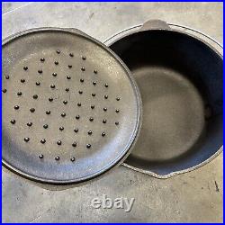 Vintage Cast Iron Dutch Oven With Lid #10 Made In USA
