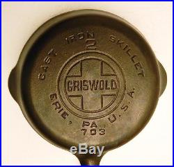 Vintage Cast Iron GRISWOLD NO. 2 SKILLET Large Block Logo 703 Cleaned & Ex