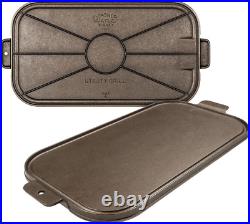 Vintage Cast Iron Griddle Pre-Seasoned, Double Burner, Handcrafted in USA