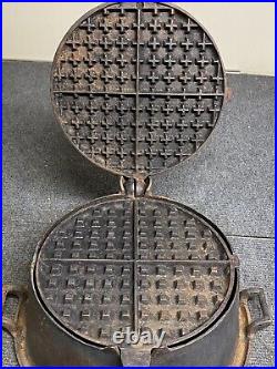 Vintage Cast Iron Shapleigh's Waffle Maker With Tall Base