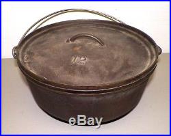 Vintage Cast Iron Short Legged Dutch Oven #12 With LID & Handle Heavy 12 1/2