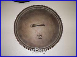 Vintage Cast Iron Short Legged Dutch Oven #12 With LID & Handle Heavy 12 1/2