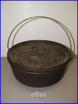 Vintage Cast Iron Short Legged Dutch Oven #12 With LID & Handle Heavy 12 1/2