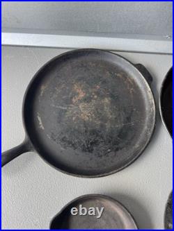 Vintage Cast Iron Skillet Lot 7 Pans + Grill Pan + Griddle Press Made in USA