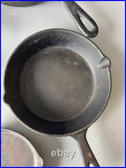 Vintage Cast Iron Skillet Lot 7 Pans + Grill Pan + Griddle Press Made in USA