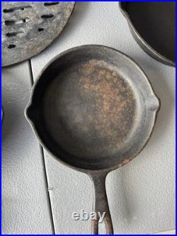 Vintage Cast Iron Skillet Lot 7 Pans + Grill Pan + Griddle Press Made in USA