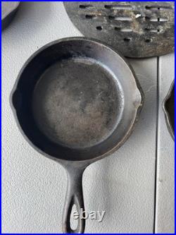 Vintage Cast Iron Skillet Lot 7 Pans + Grill Pan + Griddle Press Made in USA