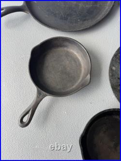 Vintage Cast Iron Skillet Lot 7 Pans + Grill Pan + Griddle Press Made in USA