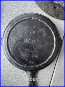 Vintage Cast Iron Skillet Lot 7 Pans + Grill Pan + Griddle Press Made in USA