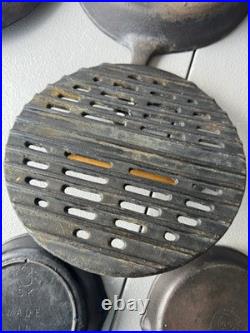 Vintage Cast Iron Skillet Lot 7 Pans + Grill Pan + Griddle Press Made in USA