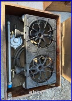 Vintage Detroit Jewel #52 Gas 2 Burner Cast Iron Camp Stove