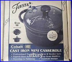 Vintage Fiesta Cast Iron Mini Casserole 0.35 Quart Cobalt Blue NIB Set Of 2