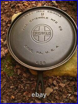 Vintage GRISWOLD Cast Iron GRIDDLE Pan RESTORED # 9 LARGE BLOCK LOGO