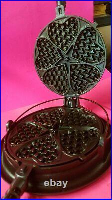 Vintage GRISWOLD HEART & STAR No. 18 WAFFLE IRON, Low Base, Cleaned, & Restored