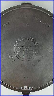 Vintage Griswold #14 Cast Iron Skillet, Large Block Logo & Heat Ring Erie PN 718