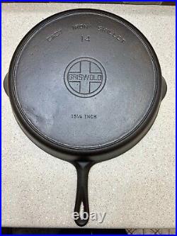 Vintage Griswold #14 Small Logo 15 1/4 Inch Cast Iron Skillet Heat Ring Restored