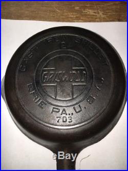 Vintage Griswold #2 Cast Iron Skillet With Heat Ring & Slant Logo 703