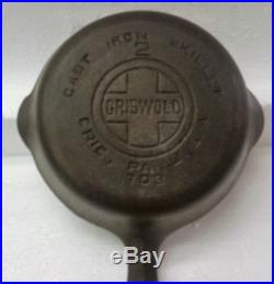 Vintage Griswold # 2 Skillet Large Logo 703 Erie Pa. Cast Iron
