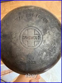 Vintage Griswold Cast Iron Deep Fat Fryer 1003 With Handle Sits Flat