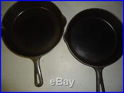 Vintage Griswold Cast Iron Skillet Set With Grooved Handles # 3 To # 9 MINT