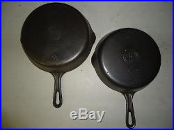 Vintage Griswold Cast Iron Skillet Set With Grooved Handles # 3 To # 9 MINT