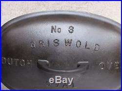 Vintage Griswold Large Block Logo #3 Cast Iron Dutch Oven Oval Roaster No Trivet