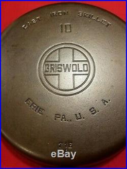 Vintage Griswold Large Block Logo Erie, Pa No 10 Cast Iron Skillet