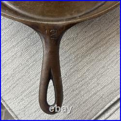 Vintage Griswold No. 12 Cast Iron Skillet 719 D heat ring Erie PA small logo
