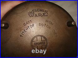 Vintage Griswold Wagner Ware #10 Cast Iron 3 Footed Tite-Top Dutch Oven withLid