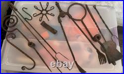 Vintage Hand Forged Wrought Iron Fire Place/ Cooking Lot Lodge Cabin Accessories