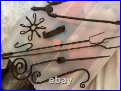 Vintage Hand Forged Wrought Iron Fire Place/ Cooking Lot Lodge Cabin Accessories