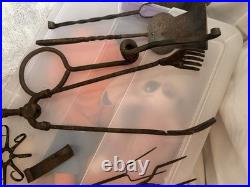 Vintage Hand Forged Wrought Iron Fire Place/ Cooking Lot Lodge Cabin Accessories
