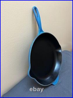 Vintage LE CREUSET #30 Blue Enamel Cast Iron 12 Skillet France excellent Cond