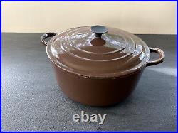 Vintage LE CREUSET Round E 4.5 qt. Brown Enamel Cast Iron Dutch Oven Pot