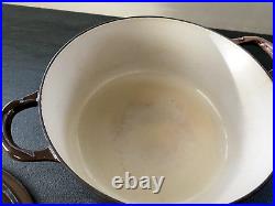 Vintage LE CREUSET Round E 4.5 qt. Brown Enamel Cast Iron Dutch Oven Pot