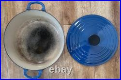 Vintage Le Creuset #26 5 1/2 Quart Dutch Oven Blue Made In France FRENCH