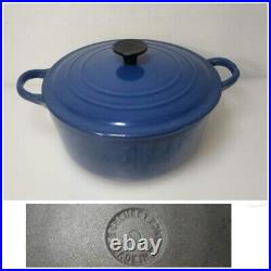 Vintage Le Creuset 3.5 qt. D Blue Enamel Cast Iron Dutch oven Pot Made in France