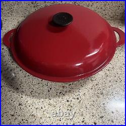 Vintage Le Creuset #30 Red Cast Iron Braiser Pan with Lid 3.5 QT