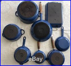 Vintage Le Creuset Blue Cast Iron Dutch, Saute, Sauce, Roaster & Lids 12 Pieces