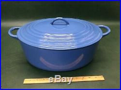 Vintage Le Creuset Cast Iron Enamel Oval Dutch Oven Roaster Blue 12 Qrt