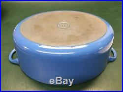 Vintage Le Creuset Cast Iron Enamel Oval Dutch Oven Roaster Blue 12 Qrt