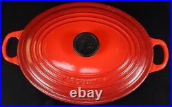 Vintage Le Creuset Cerise Enameled No 29 Cast Iron Oval Roast Dutch Oven Ex Cond