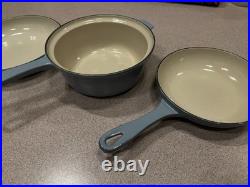 Vintage Le Creuset Enameled Cast Iron Pan Set Blue Set of 3