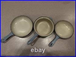 Vintage Le Creuset Enameled Cast Iron Pan Set Blue Set of 3