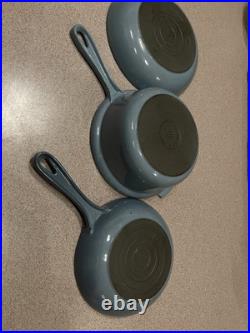 Vintage Le Creuset Enameled Cast Iron Pan Set Blue Set of 3
