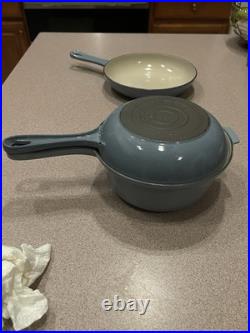 Vintage Le Creuset Enameled Cast Iron Pan Set Blue Set of 3