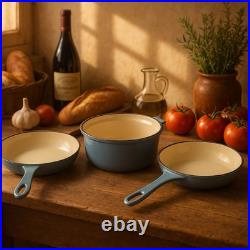 Vintage Le Creuset Enameled Cast Iron Pan Set Blue Set of 3