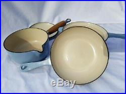 Vintage Le Creuset Enameled cast iron cookware set skillet sauce pots Light Blue